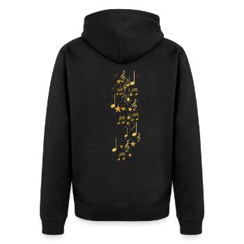 Musik,notenschlüssel, Sterne, Gold,noten - Unisex Premium Bio Zip Hoodie - Schwarz - Hinten - Nico (187cm)