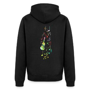 Musique, clef, étoiles, or, guitare, coloré - Veste à capuche bio Premium Unisexe - noir - Dos - Nico (187cm)