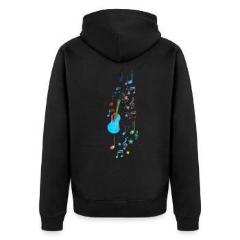 Musique, clef, étoiles, or, guitare, coloré - Veste à capuche bio Premium Unisexe - noir - Dos - Nico (187cm)