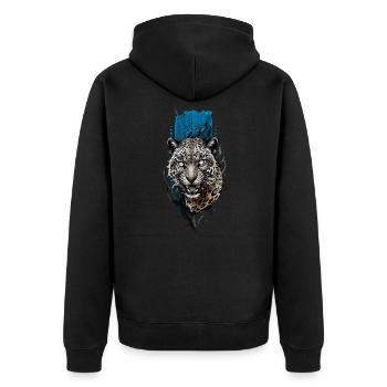 Blue-Eyed Jaguar: Mystical Wilderness - Unisex Premium Organic Zip Hoodie - black - Back - Nico (187cm)