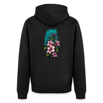 Asiatische Lilienblüten: Die Pracht der Natur - Unisex Premium Bio Zip Hoodie - Schwarz - Hinten - Nico (187cm)