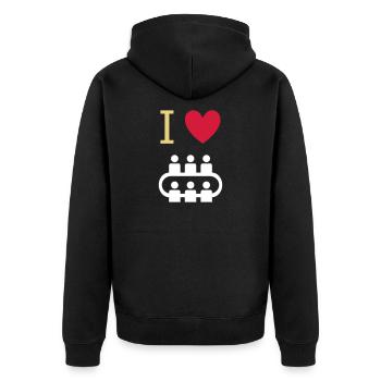 ★ Design colors changeable ★ I love meetings - Unisex Premium Organic Zip Hoodie - black - Back - Nico (187cm)