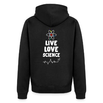 Live Love Science - Unisex Premium Organic Zip Hoodie - black - Back - Nico (187cm)
