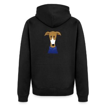 Greyhound in blue sweater - Unisex Premium Organic Zip Hoodie - black - Back - Nico (187cm)