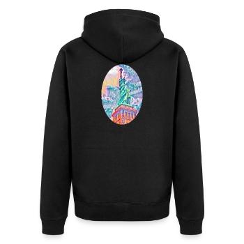 Freiheitsstatue, New York, USA - Unisex Premium Bio Zip Hoodie - Schwarz - Hinten - Nico (187cm)