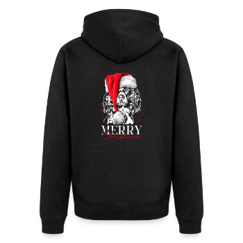 Santa Kleiner Münsterländer Merry Christmas Hunde - Unisex Premium Bio Zip Hoodie - Schwarz - Hinten - Nico (187cm)
