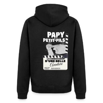 Papy et fils Belle Aventure Cadeau Naissance - Veste à capuche bio Premium Unisexe - noir - Dos - Nico (187cm)