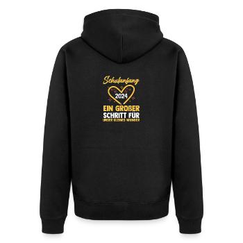 Parents School Child Primary School First Grade Enrollment - Unisex Premium Organic Zip Hoodie - black - Back - Nico (187cm)