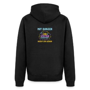 Kita Abgänger Schulanfang Schulkind Dino Einschulu - Unisex Premium Bio Zip Hoodie - Schwarz - Hinten - Nico (187cm)