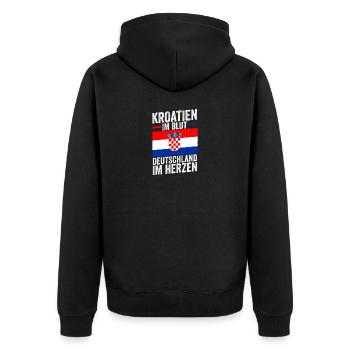 Kroate Kroatisch Deutschland Kroatien - Unisex Premium Bio Zip Hoodie - Schwarz - Hinten - Nico (187cm)