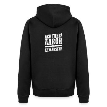 Vorname Aaron - Unisex Premium Bio Zip Hoodie - Schwarz - Hinten - Nico (187cm)