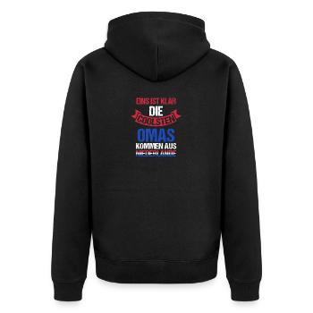 Holland Oma Großmutter Niederländer Niederlande - Unisex Premium Bio Zip Hoodie - Schwarz - Hinten - Nico (187cm)