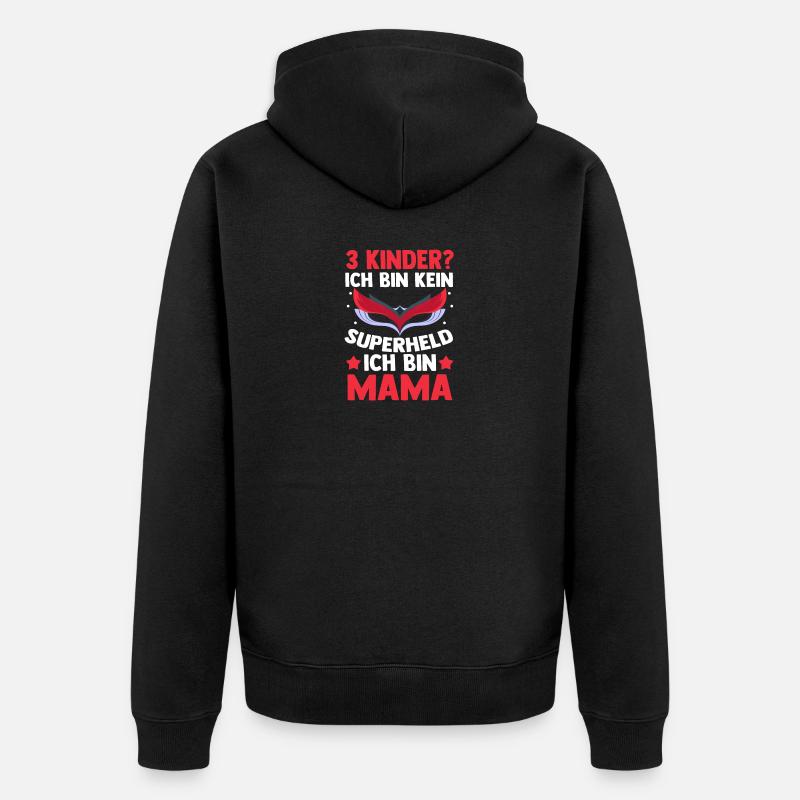Mama Von 3 Kindern Superheldin - Unisex Premium Bio Zip Hoodie - Schwarz