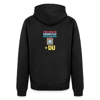 Dinge Die Meinen Slip Nass Machen - Unisex Premium Bio Zip Hoodie - Schwarz - Hinten - Nico (187cm)