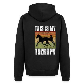 This is my therapy Trotting Harness Width Retro - Unisex Premium Organic Zip Hoodie - black - Back - Nico (187cm)