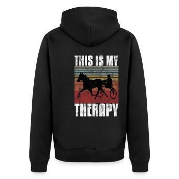 This is my therapy Trotting Harness Width Retro - Unisex Premium Organic Zip Hoodie - black - Back - Nico (187cm)