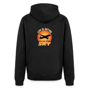 Sky Himmel fliegen Flugzeug Life is better - Unisex Premium Bio Zip Hoodie - Schwarz - Hinten - Nico (187cm)