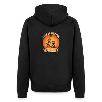 Whiskey Alkohol Alcohol Saufen Life is Better - Unisex Premium Bio Zip Hoodie - Schwarz - Hinten - Nico (187cm)