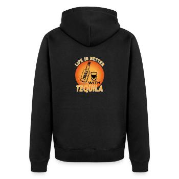 Tequila Alkohol Alcohol Saufen Life is Better - Unisex Premium Bio Zip Hoodie - Schwarz - Hinten - Nico (187cm)