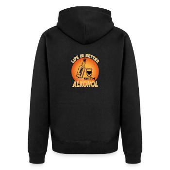 Alkohol Alcohol Saufen Life is Better - Unisex Premium Bio Zip Hoodie - Schwarz - Hinten - Nico (187cm)