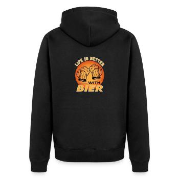 Bier Beer Alkohol Alcohol Saufen Life is Better - Unisex Premium Bio Zip Hoodie - Schwarz - Hinten - Nico (187cm)
