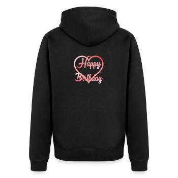 ALLES GUTE ZUM GEBURTSTAG. ALLES GUTE ZUM GEBURTSTAG. JAHRESTAG. - Unisex Premium Bio Zip Hoodie - Schwarz - Hinten - Nico (187cm)