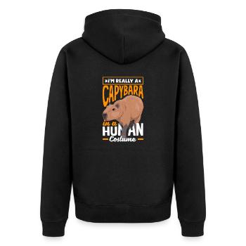 Capybara Rodent Im Really A Capybara In A Human - Unisex Premium Organic Zip Hoodie - black - Back - Nico (187cm)