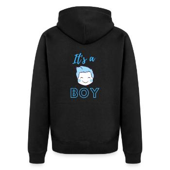Baby Ankündigung - Junge - Schwangerschaft - Unisex Premium Bio Zip Hoodie - Schwarz - Hinten - Nico (187cm)