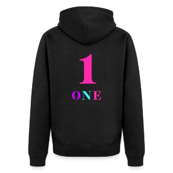 One-1e anniversaire - Veste à capuche bio Premium Unisexe - noir - Dos - Nico (187cm)
