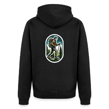 Wanderlust Adventure - Unisex Premium Bio Zip Hoodie - Schwarz - Hinten - Nico (187cm)