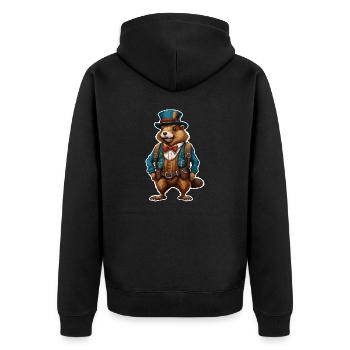 Lederhose / Tier / Tracht / Tradition / Biber - Unisex Premium Bio Zip Hoodie - Schwarz - Hinten - Nico (187cm)