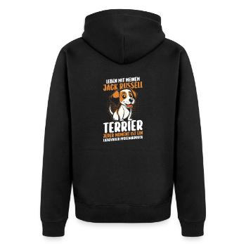 Hund Jacke Russell - Unisex Premium Bio Zip Hoodie - Schwarz - Hinten - Nico (187cm)