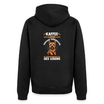 Hund Kaffee Yorkshire Terrier - Unisex Premium Bio Zip Hoodie - Schwarz - Hinten - Nico (187cm)