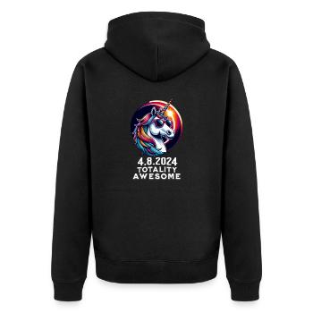 Unicorn in Sunglasses Solar Eclipse 2024 - Unisex Premium Organic Zip Hoodie - black - Back - Nico (187cm)