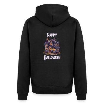 Halloween – Happy Halloween gruseliges Geisterhaus - Unisex Premium Bio Zip Hoodie - Schwarz - Hinten - Nico (187cm)