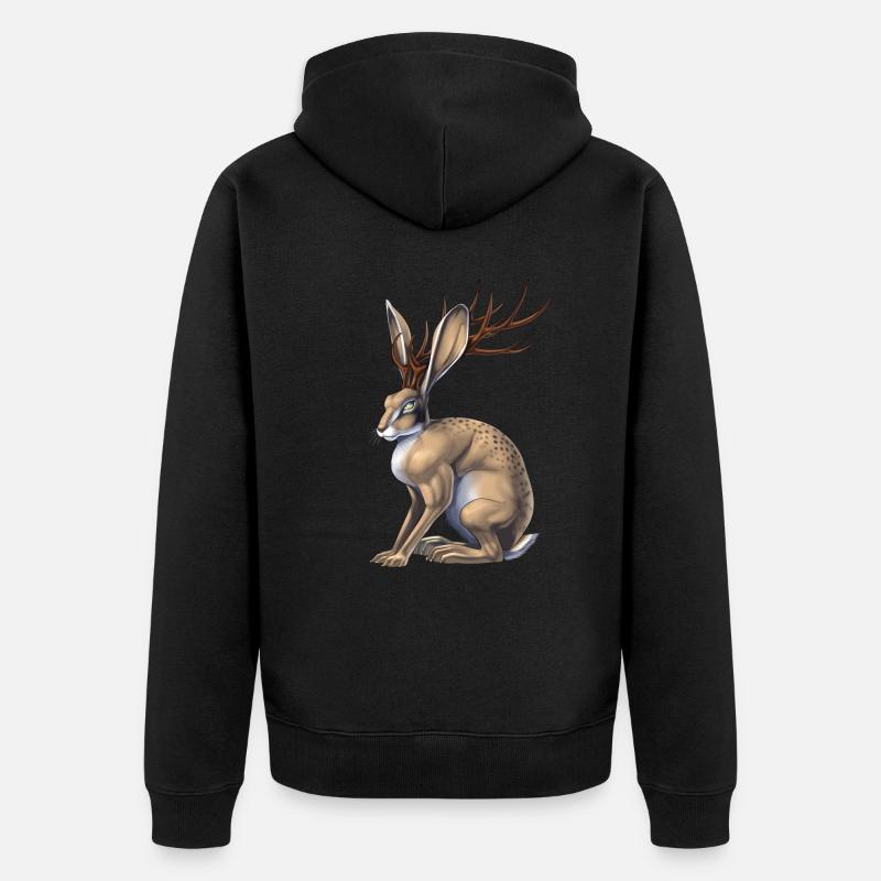 Créature cryptide Jackalope - Veste à capuche bio Premium Unisexe - noir