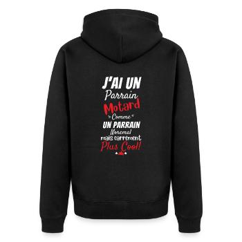 J ai un parrain motard cadeau de naissance moto - Veste à capuche bio Premium Unisexe - noir - Dos - Nico (187cm)