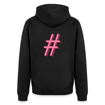 Hashtag - Unisex Premium Bio Zip Hoodie - Schwarz - Hinten - Nico (187cm)