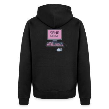 PC - Sehr gerne - pink - Unisex Premium Bio Zip Hoodie - Schwarz - Hinten - Nico (187cm)