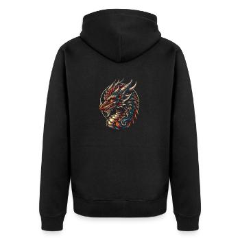 Feuriges Flüstern - Unisex Premium Bio Zip Hoodie - Schwarz - Hinten - Nico (187cm)