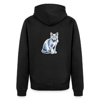 Chat bleu russe Aquarelle - Veste à capuche bio Premium Unisexe - noir - Dos - Nico (187cm)