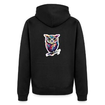 Cute Owl Kawaii Mascot - Unisex Premium Organic Zip Hoodie - black - Back - Nico (187cm)