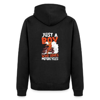 Nur ein Junge, der Motorräder liebt - Unisex Premium Bio Zip Hoodie - Schwarz - Hinten - Nico (187cm)