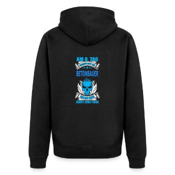 BETONBAUER - Unisex Premium Bio Zip Hoodie - Schwarz - Hinten - Nico (187cm)