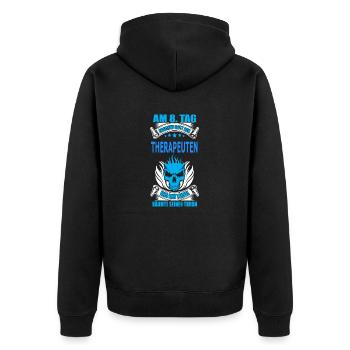 THERAPEUTEN - Unisex Premium Bio Zip Hoodie - Schwarz - Hinten - Nico (187cm)