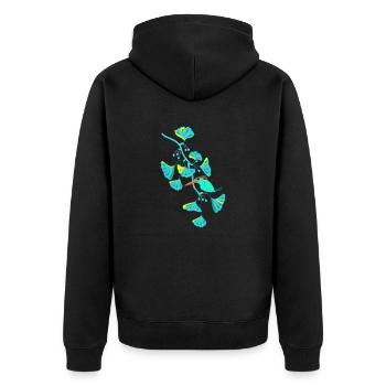 Kingfisher and ginkgo - Unisex Premium Organic Zip Hoodie - black - Back - Nico (187cm)