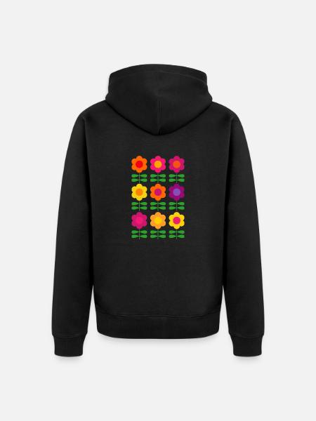 Retro Flower 60s 70s Vintage HippieFlower - Unisex Premium Organic Zip Hoodie - black