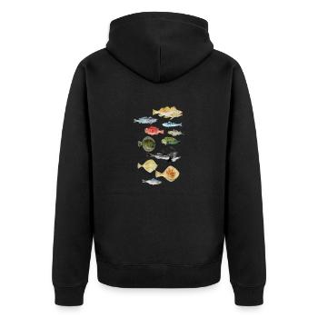 Fische aus dem Meer - Unisex Premium Bio Zip Hoodie - Schwarz - Hinten - Nico (187cm)