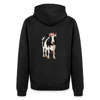 Holstein Kuh mit Blüten - Unisex Premium Bio Zip Hoodie - Schwarz - Hinten - Nico (187cm)