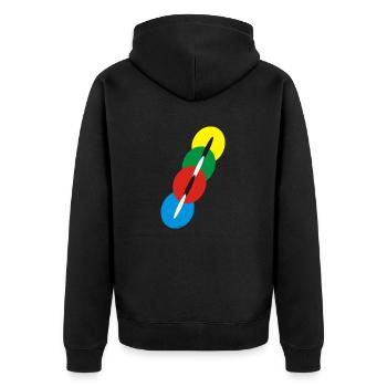 Kanal 1 groß - Unisex Premium Bio Zip Hoodie - Schwarz - Hinten - Nico (187cm)